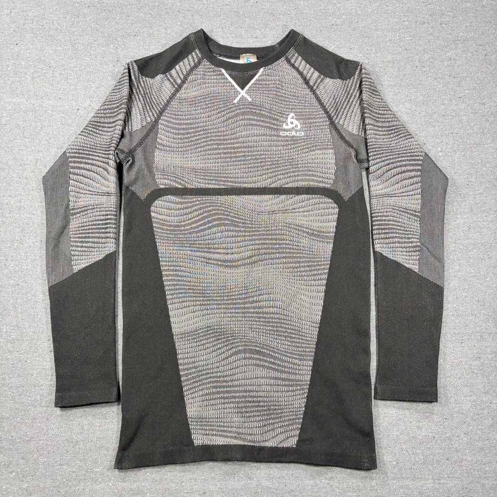 Odlo Base Layer Top Mens Small Black Grey Long Sleeve Performance Shirt